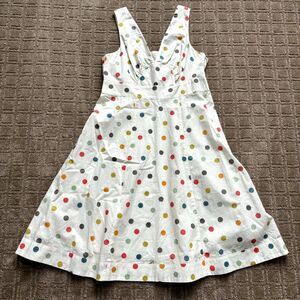 GARNETT HILL Polka Dots Dress Women's 8P Cotton Sleeveless White Playful Retro